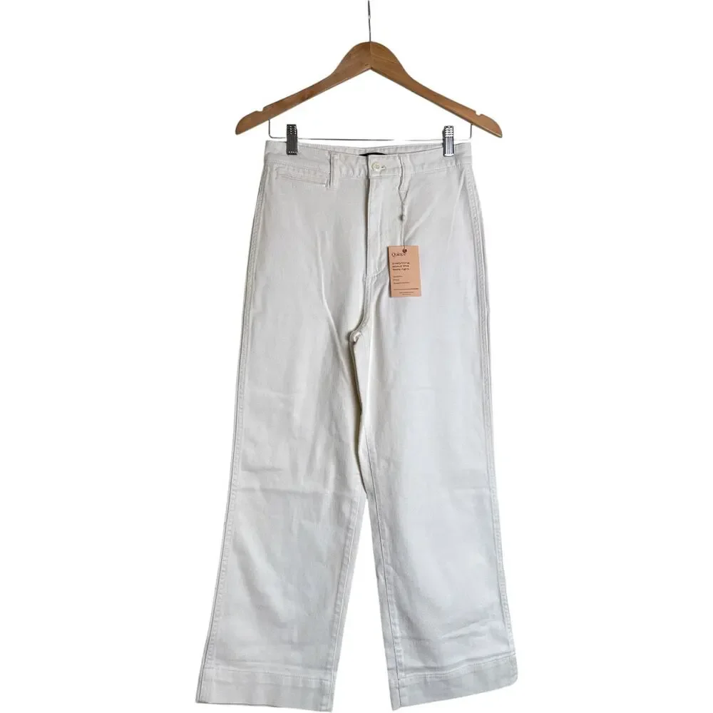 Quince Organic Cotton Wide Leg Crop Pants Ivory Size 26 NWT